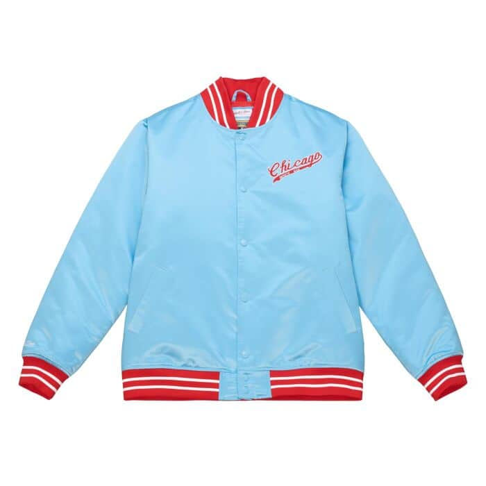 Mitchell & Ness Mens Heavyweight Satin Jacket Blue L Casual